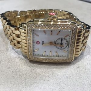 Michele 16mm Gold Deco Diamond Watch & Gold Band